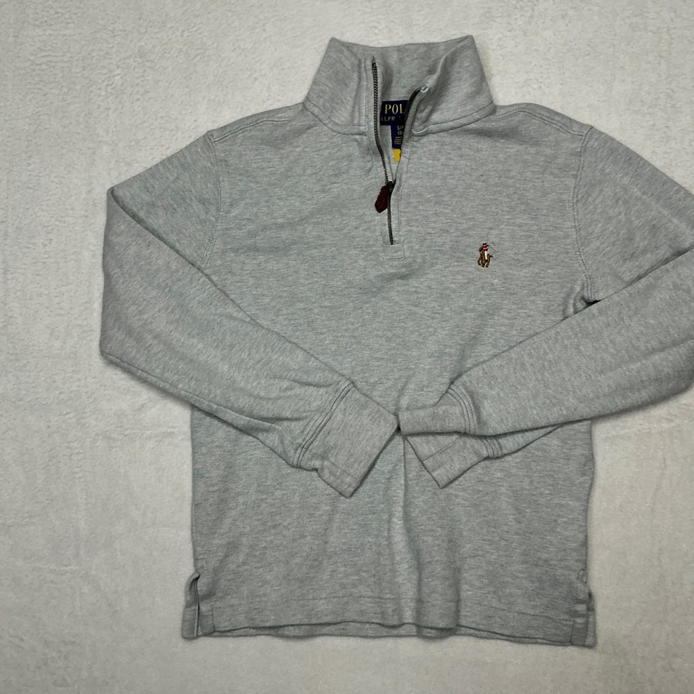 Polo Ralph Lauren Kids Gray Quarter Zip Pullover Cotton Sweater Size 8 S/P
